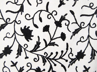 Cotton Crewel Embroidered Fabric "Jacobean" Neutrals, Black on White #TML501