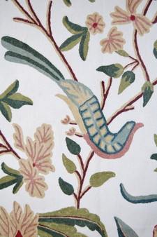 Crewel Cotton Embroidered Fabric "Eagles" Off-White, Multicolor Pastels #BRD101