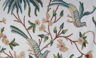 Crewel Cotton Embroidered Fabric "Eagles" Off-White, Multicolor Pastels #BRD101