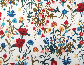 Crewel Cotton Embroidered Fabric "Garden" Off-White, Multicolor #FLR005