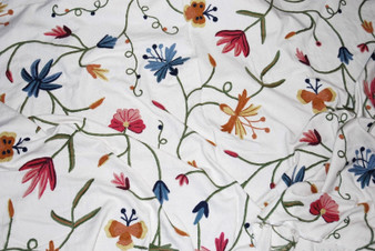Crewel Cotton Embroidered Fabric Butterfly Off-White, Multicolor #BFL401