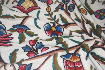 Cotton Crewel Embroidered Fabric "Tree of Life" Off-White, Multicolor #DDR001