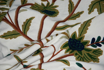 Crewel Cotton Embroidered Fabric Off-White, Multicolor #FLR152