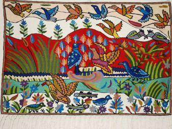 Crewel Embroidered Tapestry Wall Hanging Rug "Birds", Multicolor 2x3 ft #CWR6122