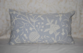 Crewel "Aari" Embroidered Cushion Cover Throw Pillow Sham, White on Grey #CW704