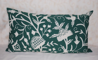 Kashmiri Ethnic Embroidered Crewel Cushion Cover Pillow Sham, White on Green #CW706