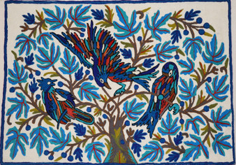 Ethnic Kashmiri Chainstitch Tapestry Wool Rug "Birds", Multicolor 2x3 ft #CWR6133