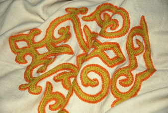 Custom Crewel Embroidered Cotton Fabric Beige, Multicolor #3372