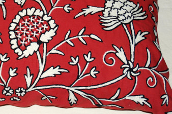 Cotton Crewel Pillow Sham Cushion cover "Tree of Life", Black and White on Red #CW701