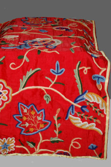 Crewel Silk Table Runner Embroidered Bed Runner Throw Red, Multicolor #CWR16302