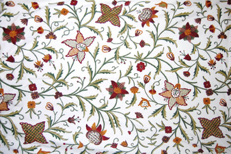 Custom Crewel Embroidered Fabric Off-White, Multicolor #3368