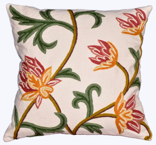 Crewel Pillows Embroidered Cotton Cushion Cover, Multicolor #CW205