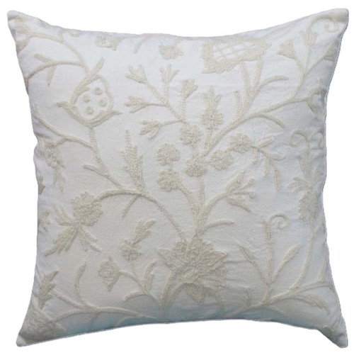 Cotton Crewel Pillow Cushion Cover "Tree of Life", White on White #CW421