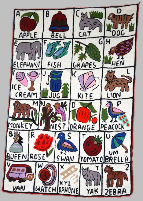 Crewel Wool Rug Embroidered Children's Nursery Rug, Multicolor 2x3 feet #CWR6130