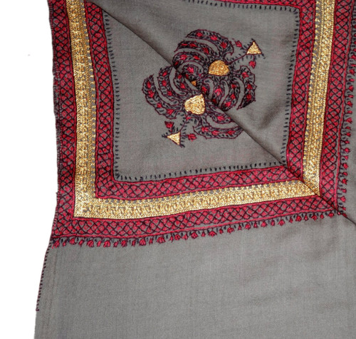 Embroidered Woolen "Tilla" Shawl Beige, Multicolor Embroidery #WS-935