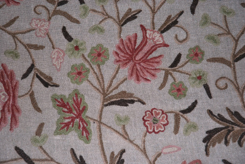 Crewel Ethnic Embroidered Linen Drapery Upholstery Fabric Floral Beige, Multicolor #FLR603