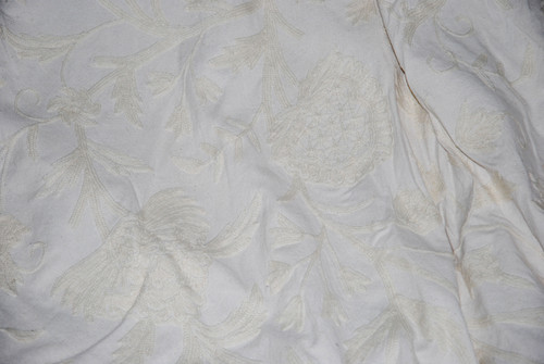 Cotton Crewel Embroidered Fabric "Tree of Life" Neutrals, White on White #DDR021
