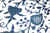 Crewel Cotton Embroidered Fabric "Tree of Life", Blue on White #DDR011