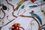 Cotton Crewel Embroidered Fabric "Birds" Grey, Multicolor #BRD302