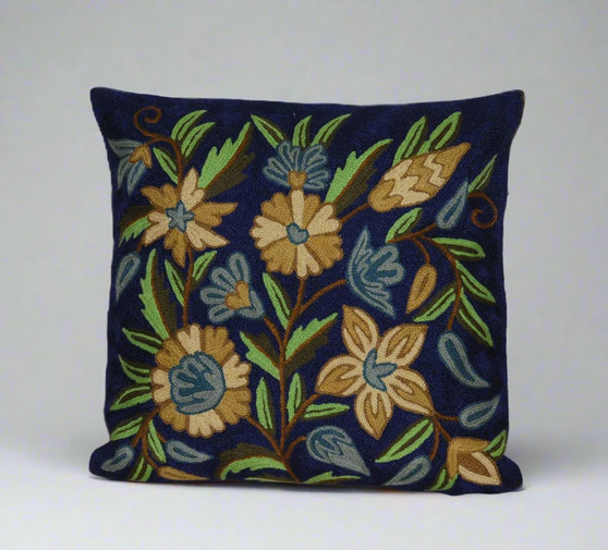 Crewel "Aari" Embroidered Wool Throw Pillow Cushion Cover, Multicolor #CW1019