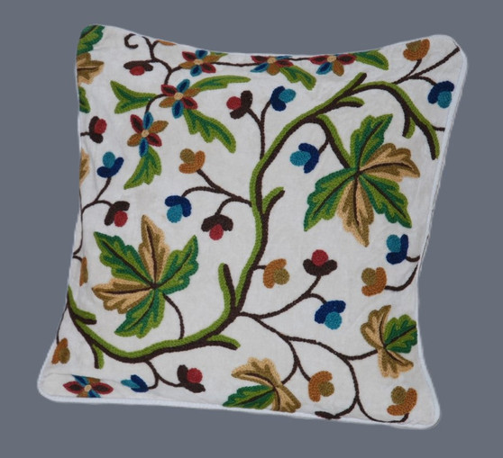 Kashmiri Ethnic Embroidered Velvet Crewel Pillowcase Cushion Cover "Maple", Multicolor #CW502