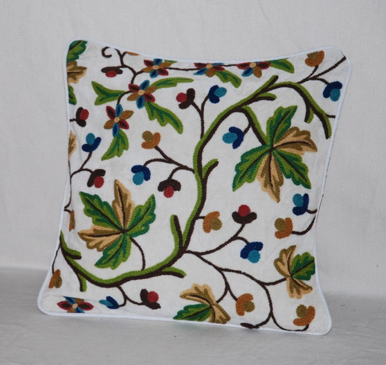 Ethnic Crewel Embroidered Velvet Cushion Throw Pillow "Maple", Multicolor #CW502