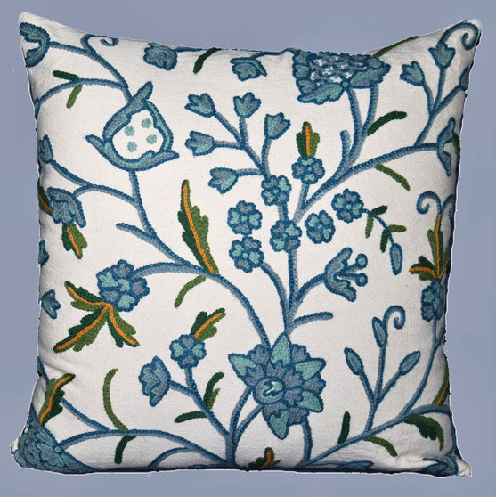 Cotton Crewel Embroidered Pillow Cushion Cover "Tree of Life", Multicolor #CW412