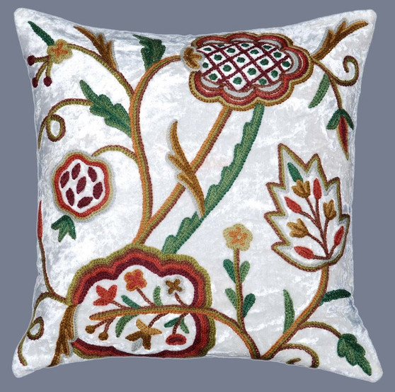 Ethnic Kashmiri Embroidered Velvet Crewel Pillow Cushion Cover "Watlab", Multicolor #CW528
