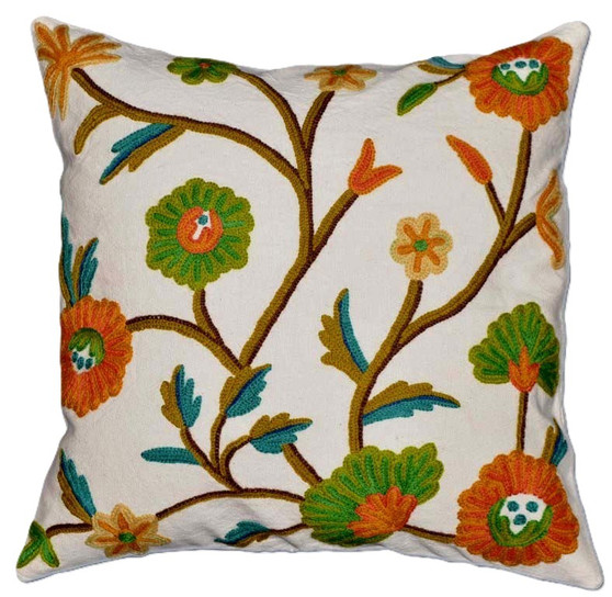 Crewel Pillows Embroidered Cotton Cushion Cover, Multicolor #CW203