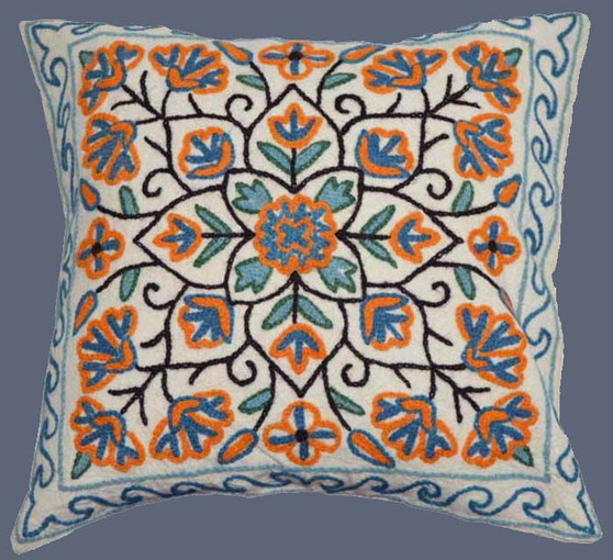 Cotton Crewel Embroidered Pillow Cushion Cover, Multicolor #CW116