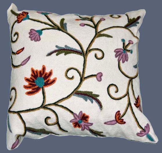 Cotton Crewel Pillow Cushion Cover "Jacobean", Multicolor #CW302