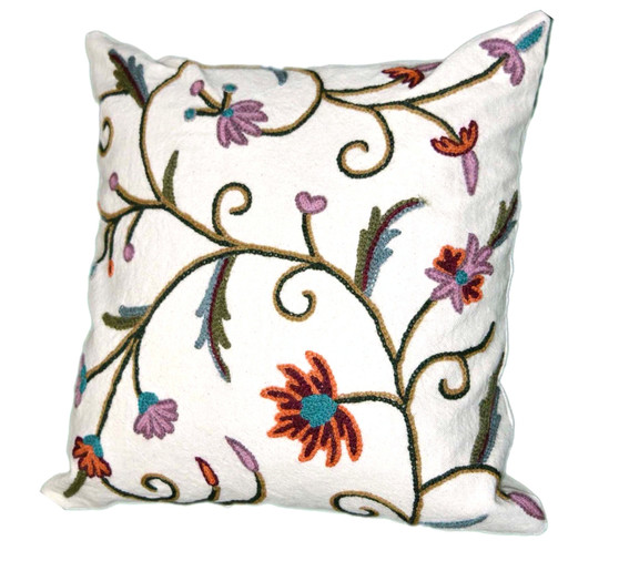 Crewel Pillows Embroidered Cotton Cushion Cover "Jacobean", Multicolor #CW302