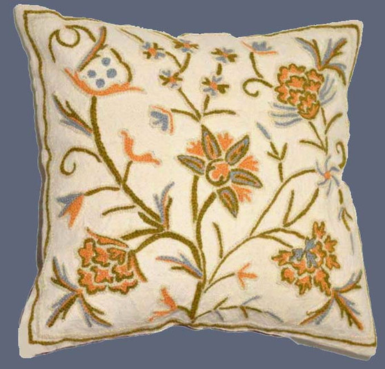 Cotton Crewel Pillow Cushion Cover "Tree of Life", Multicolor Pastels #CW403