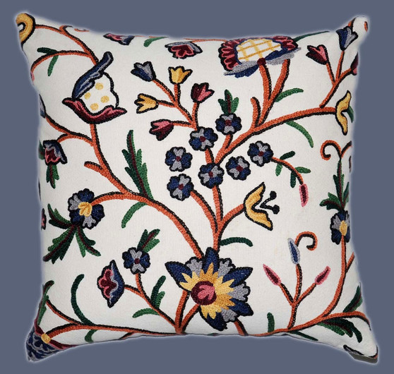 Ethnic Kashmiri Embroidered Crewel Pillow Cushion Cover "Tree of Life", Multicolor #CW-401