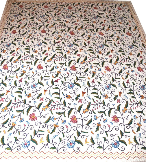 Crewel Cotton Bedspread Jacobean, Multicolor #TML1001