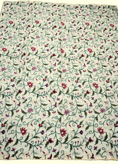 Silk Crewel Embroidered Bedspread Duvet Set Jacobean Beige, Multicolor #TML7302