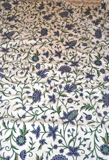 Cotton Crewel Embroidered Bedspread Off-White, Multicolor #FLR1021