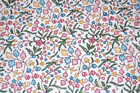 Cotton Crewel Embroidered Bedspread Off-White, Multicolor #PNJ1106