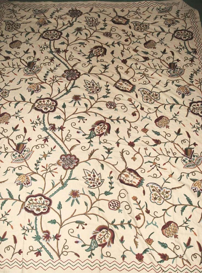 Cotton Crewel Embroidered Bedspread "Watlab" Beige, Multicolor #FLR1328
