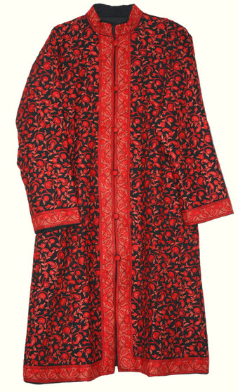Ethnic Kashmiri Embroidered Woolen Coat Black, Red #AO-153