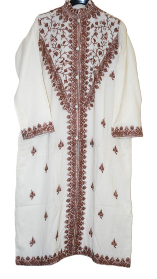 Crewel "Aari" Embroidered Woolen Coat "Sherwani" Off-White, Multicolor #SH-201