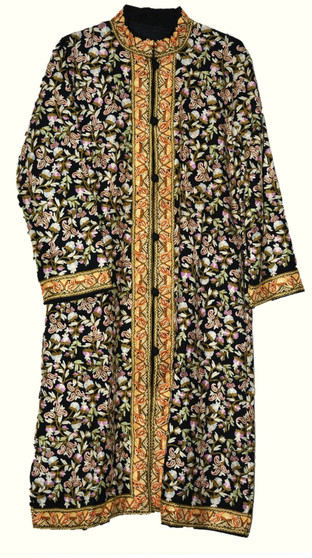 Crewel Ethnic Embroidered Kashmiri Woolen Coat Black, Multicolor  #AO-1623