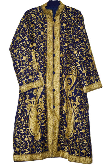 Kashmiri Hand Embroidered Woolen Coat Long Jacket Navy, Olive #AO-1521