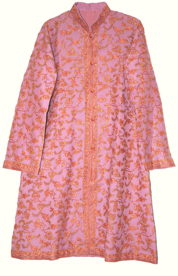 Ethnic Kashmiri Embroidered Woolen Coat Pink, Multicolor #AO-167