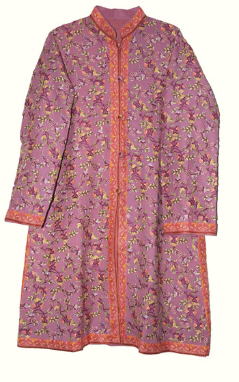 Crewel "Aari" Embroidered Woolen Coat Dull Pink, Multicolor #AO-165