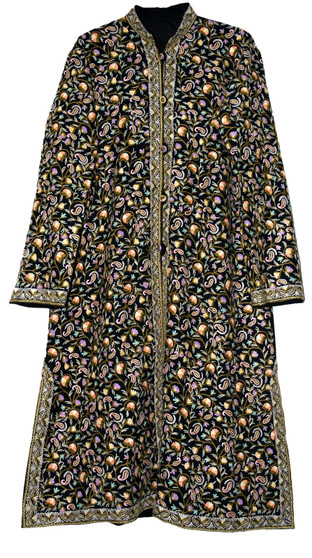 Ethnic Kashmiri Embroidered Woolen Coat Black, Multicolor #AO-1621