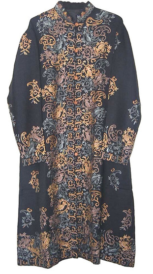 Crewel "Aari" Embroidered Woolen Coat Black, Multicolor #AO-1274