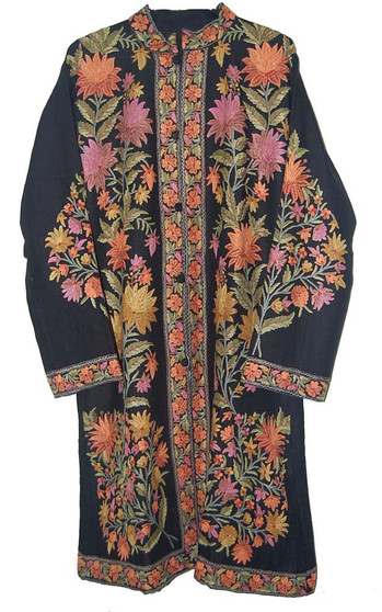 Kashmiri "Aari" Embroidered Woolen Coat Black, Multicolor #AO-1051