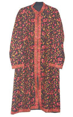 Kashmiri "Aari" Embroidered Woolen Coat Black, Multicolor #AO-129
