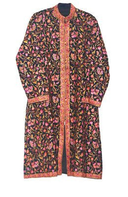 Crewl Ethnic Embroidered Woolen Coat Black, Multicolor #AO-127
